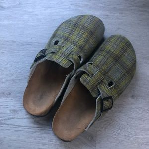 Birkenstock Plaid Wool Felt Clogs Green/Gray Size 10